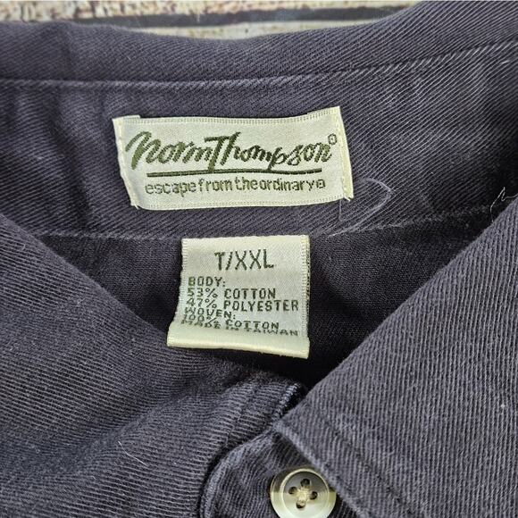 Vintage NORM THOMPSON Men's Black Twill BANDED HEM 2-Pocket POLO SHIRT Sz T/XXL - Picture 3 of 4